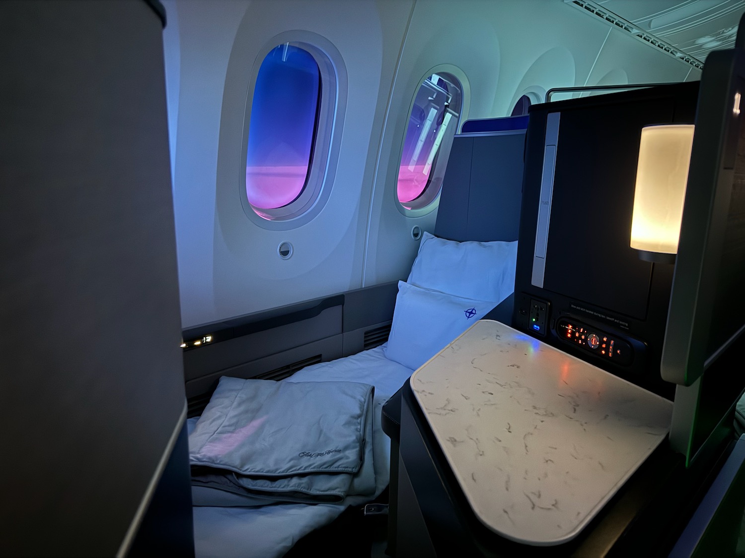 a bed in a plane