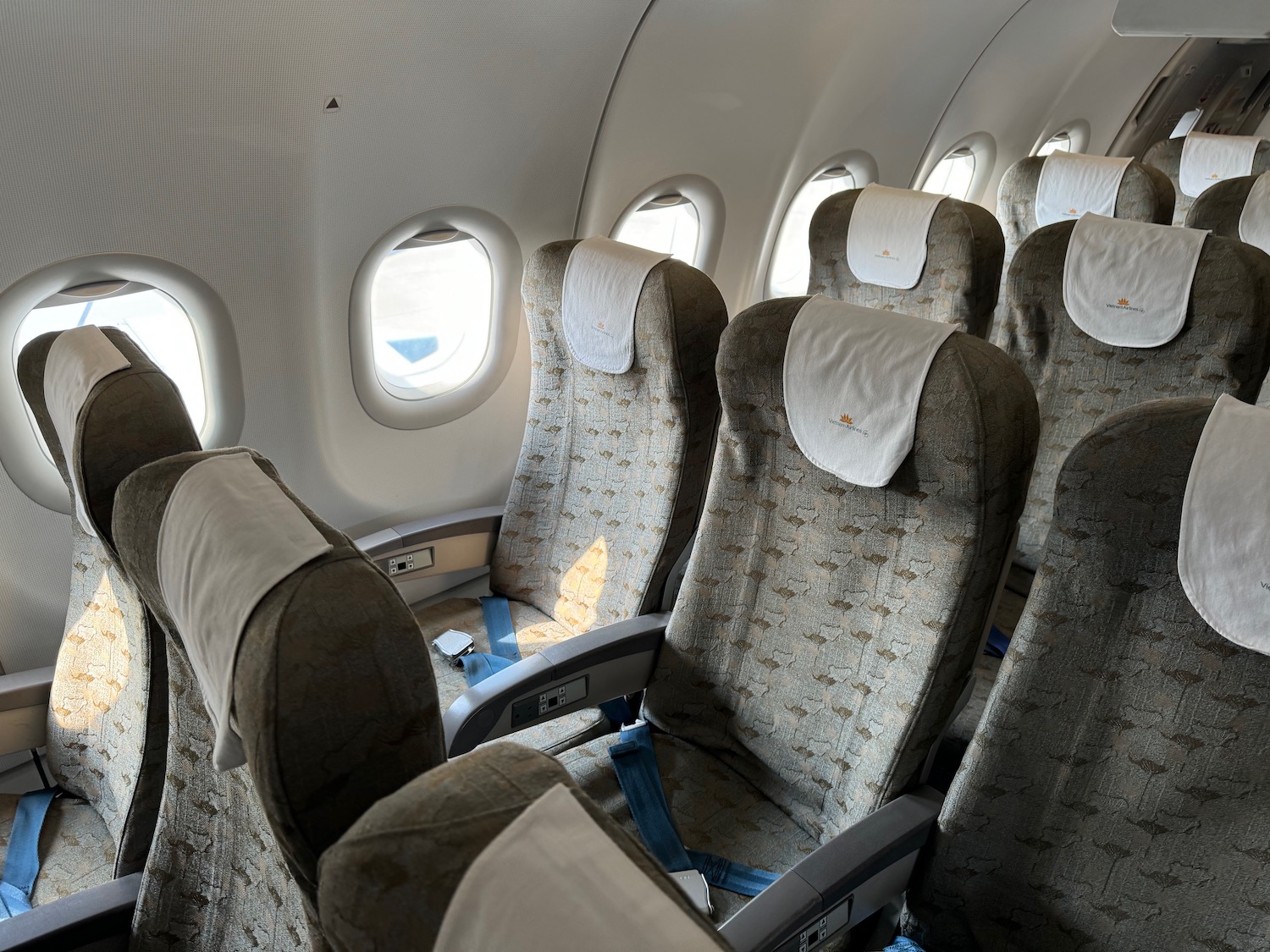 a row of seats in an airplane