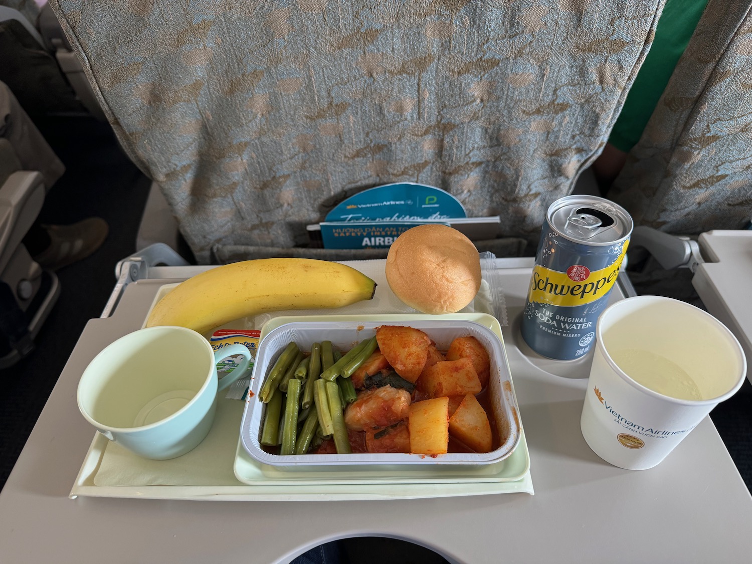 a tray of food and drinks on a table