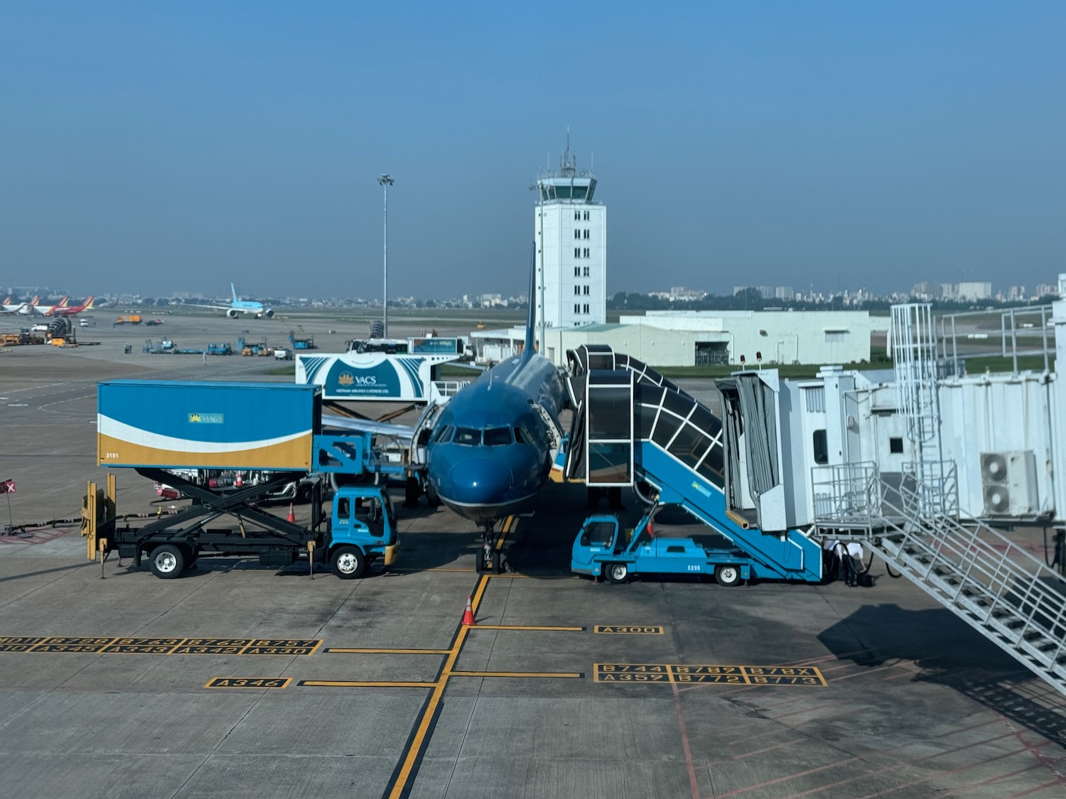 a plane parked on a tarmac