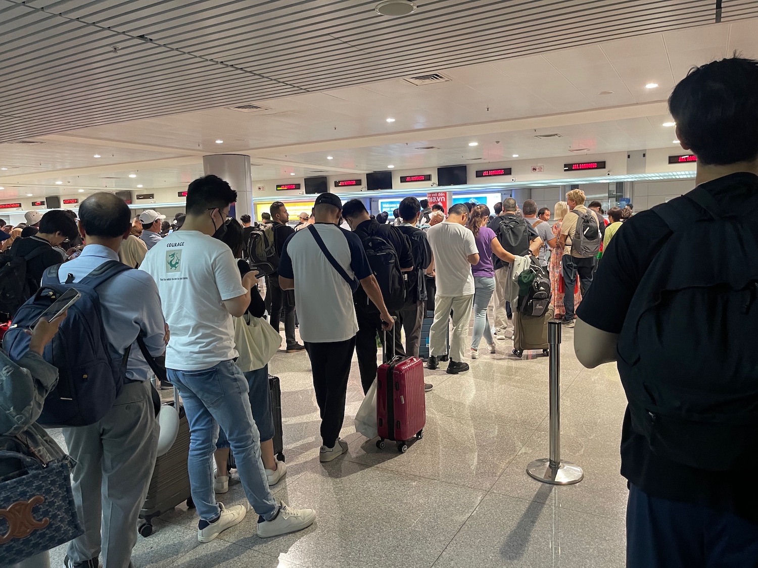 a group of people standing in a line