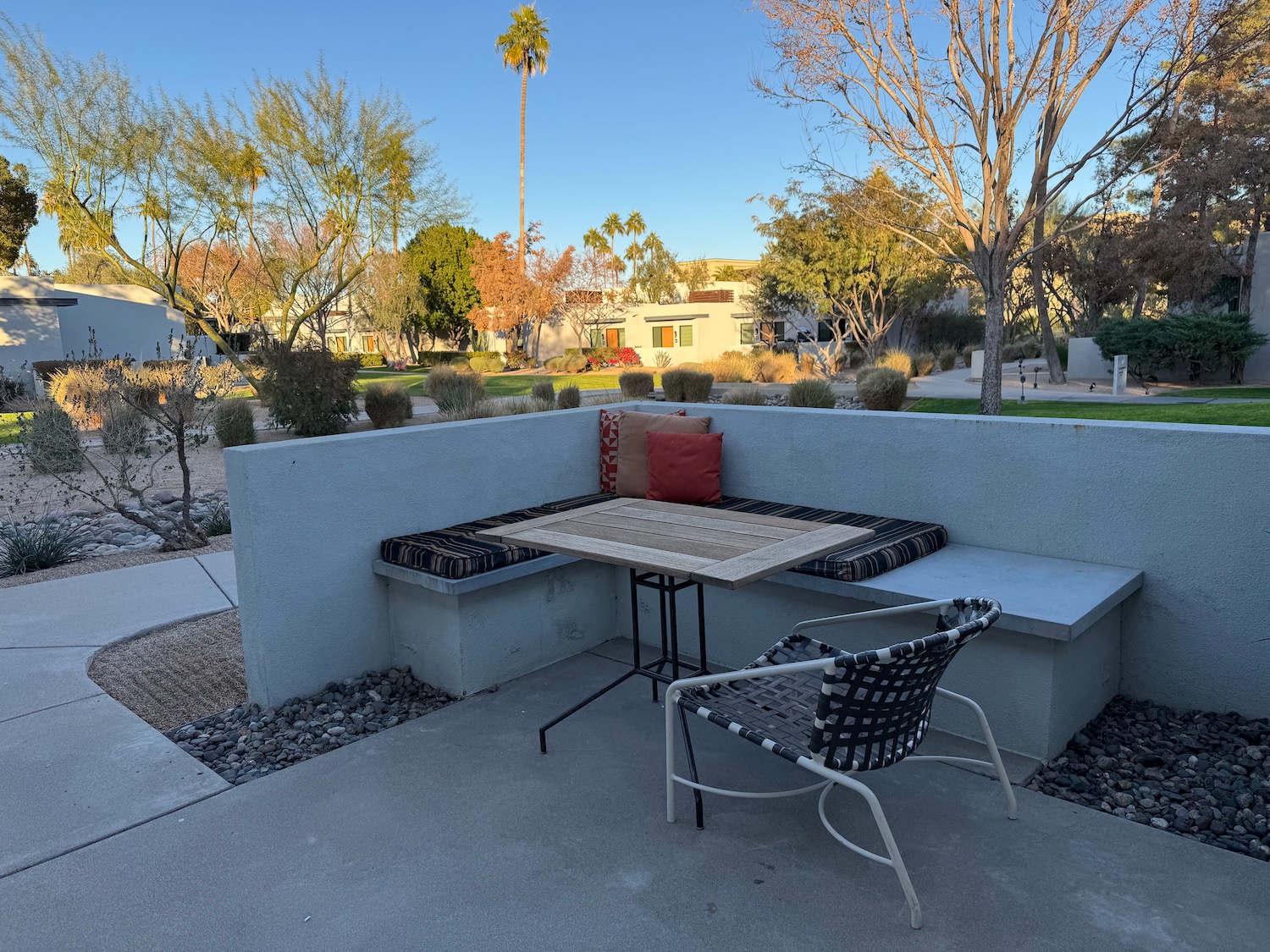 a table and chairs outside