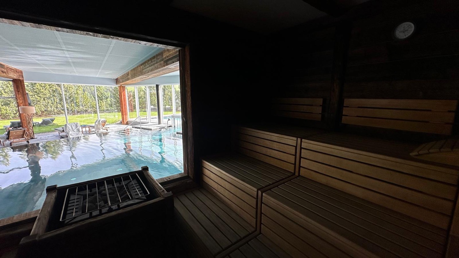 a pool outside of a sauna