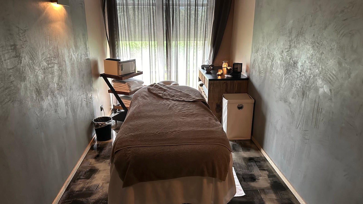 a massage table in a room