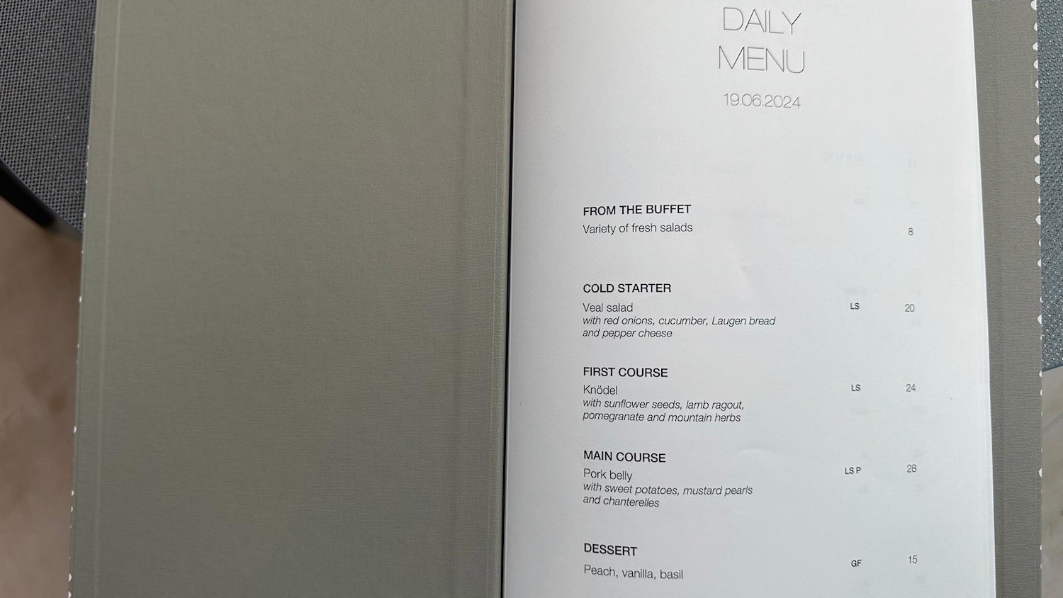 a menu open in a book