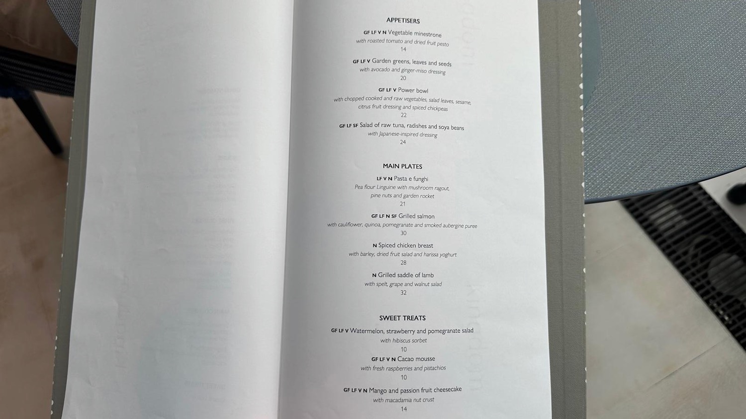 a menu in a book