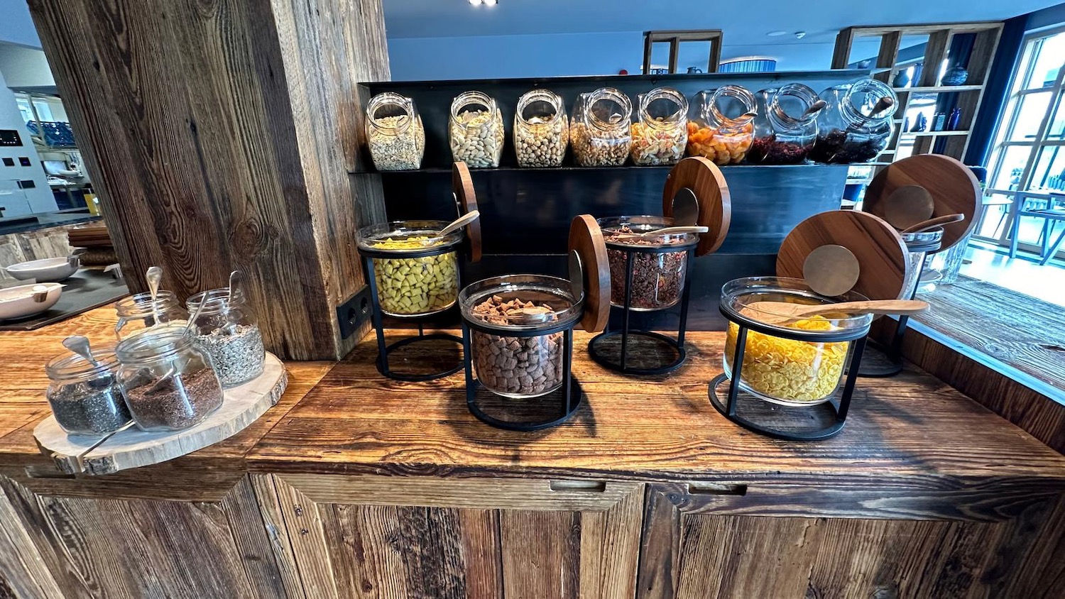 a group of containers of food on a counter