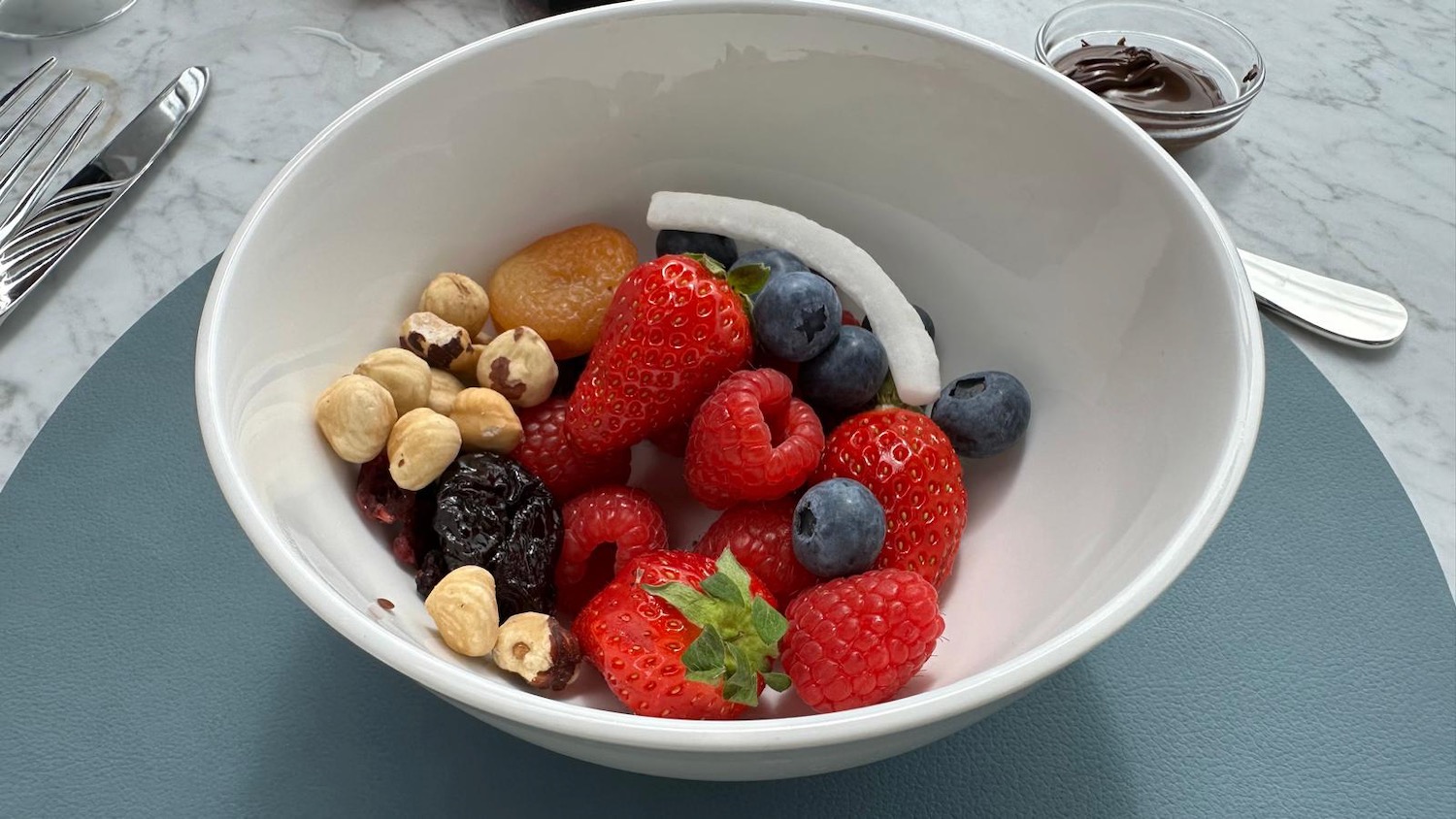 a bowl of fruit and nuts