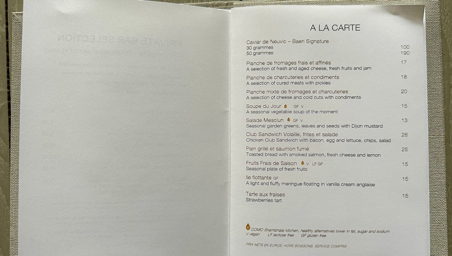 a menu with text and images