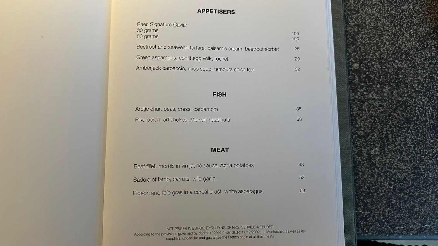 a menu of a restaurant