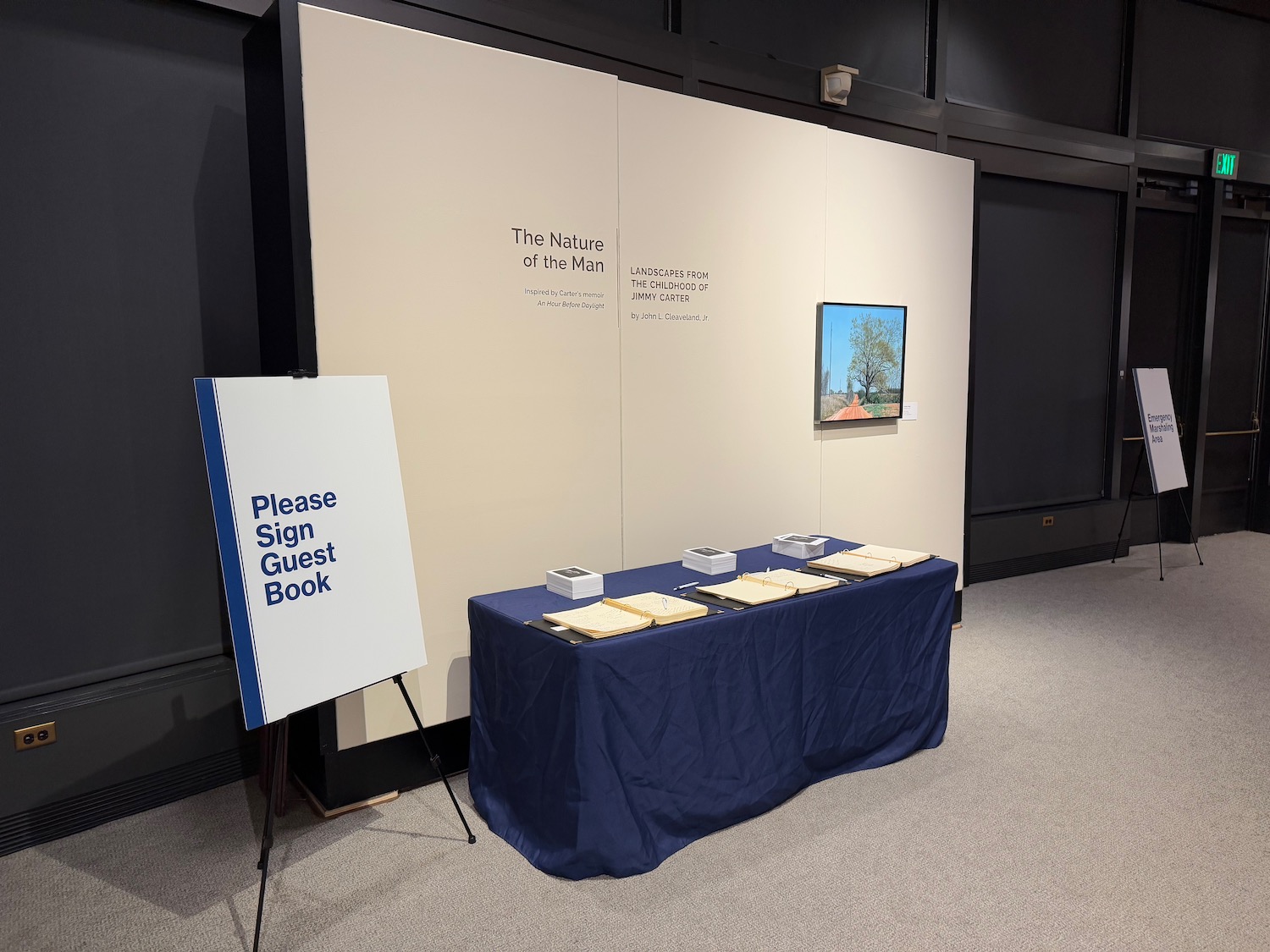 a table with a blue cloth on it