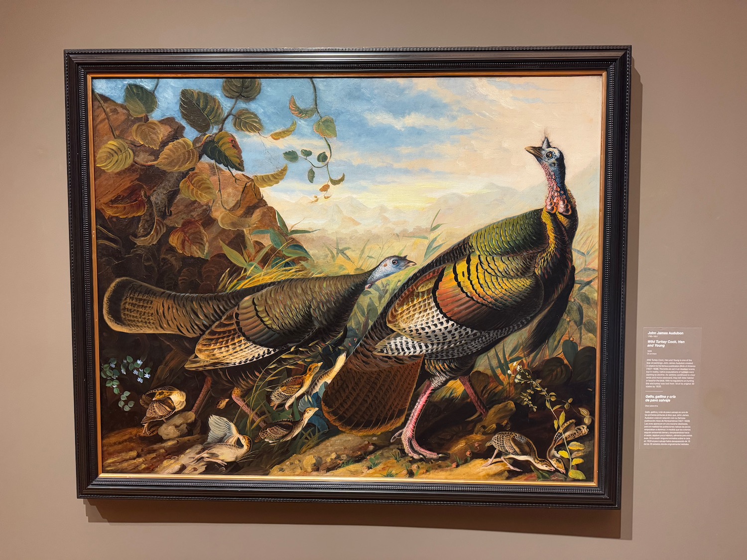 a painting of turkeys in a frame