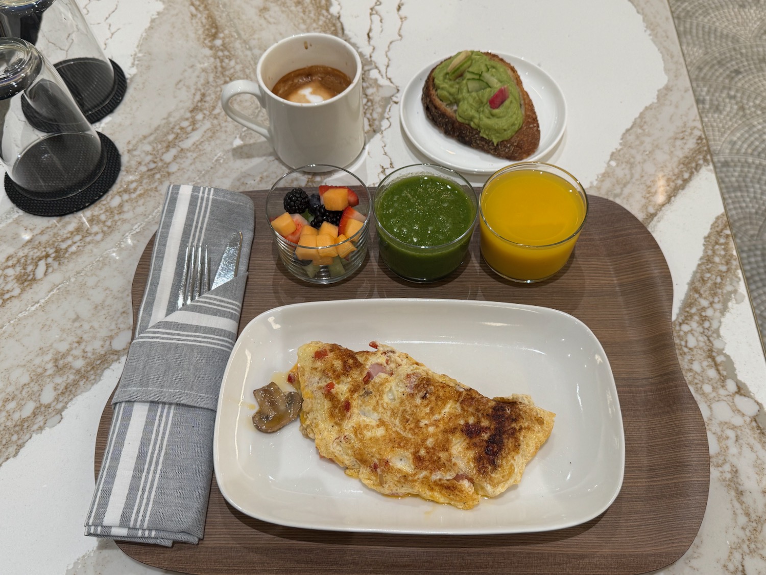 a plate of food on a tray