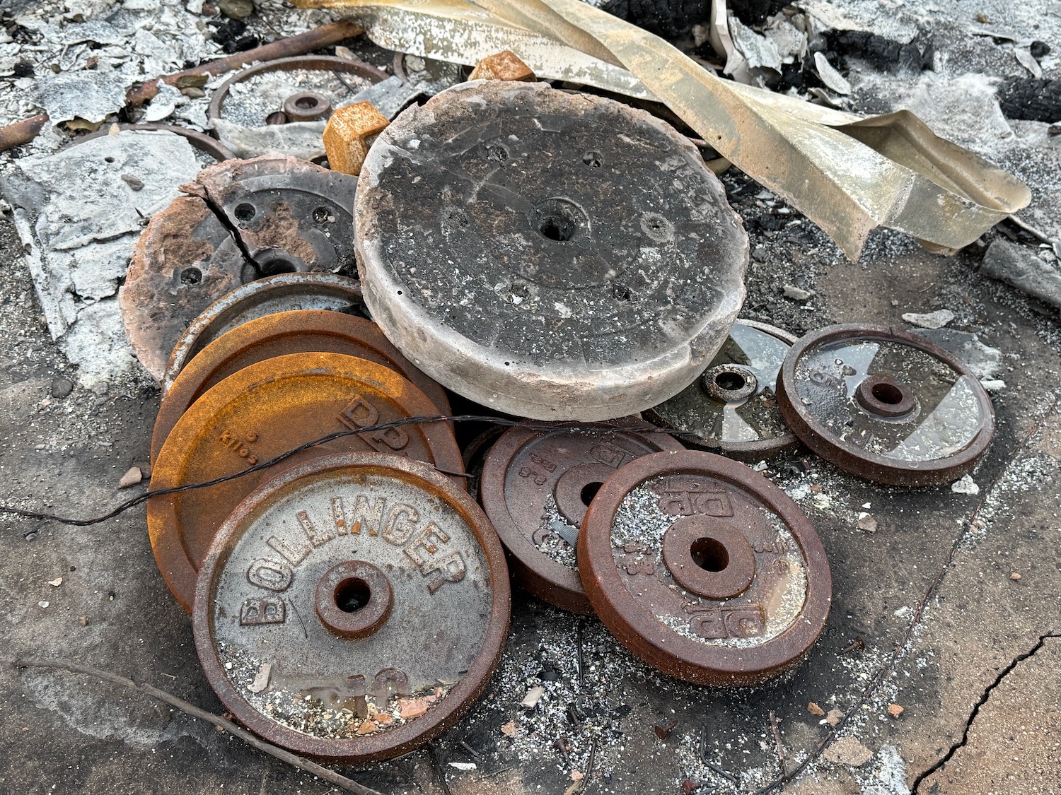 a pile of weights on the ground