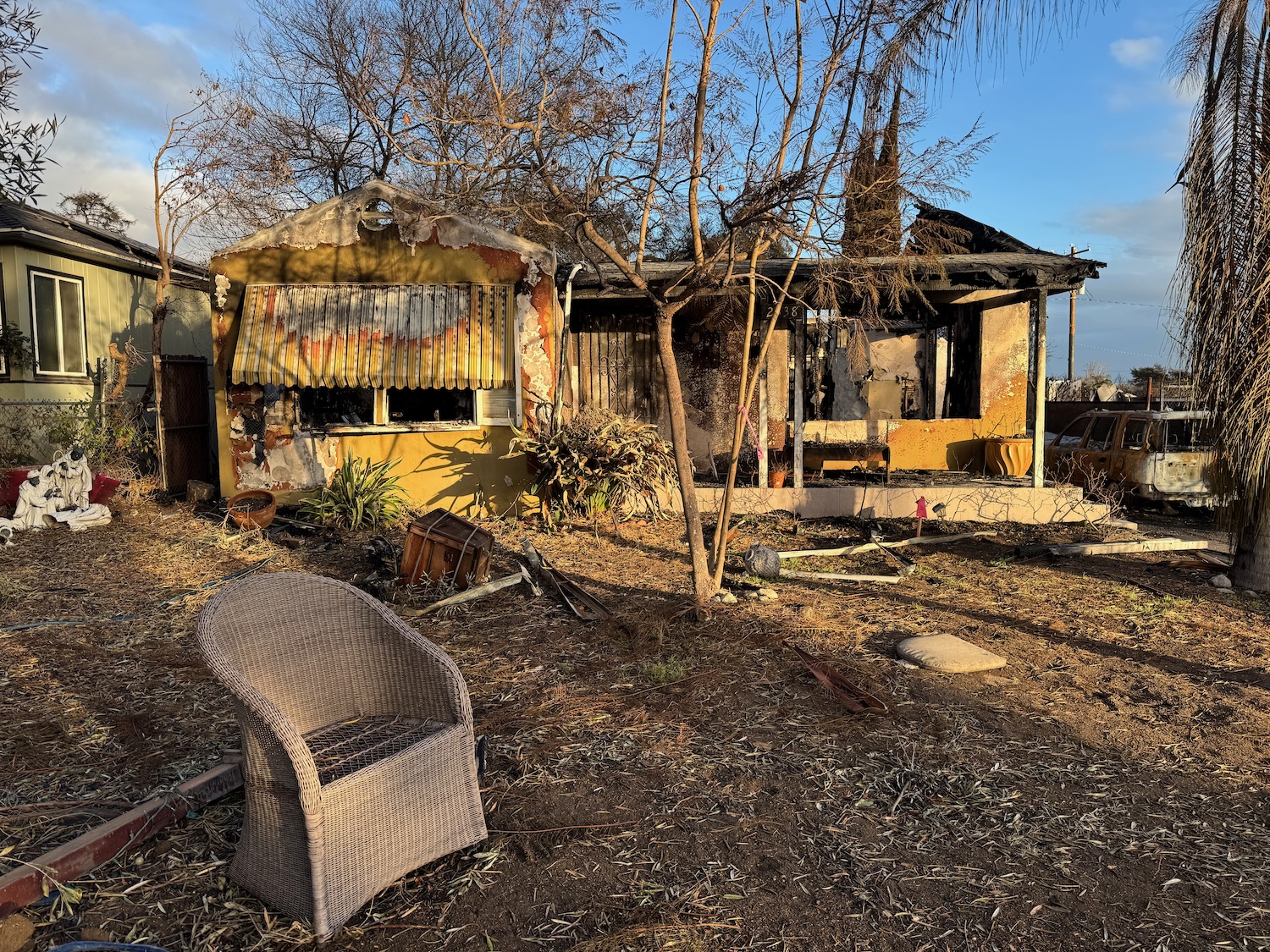 a chair in front of a house