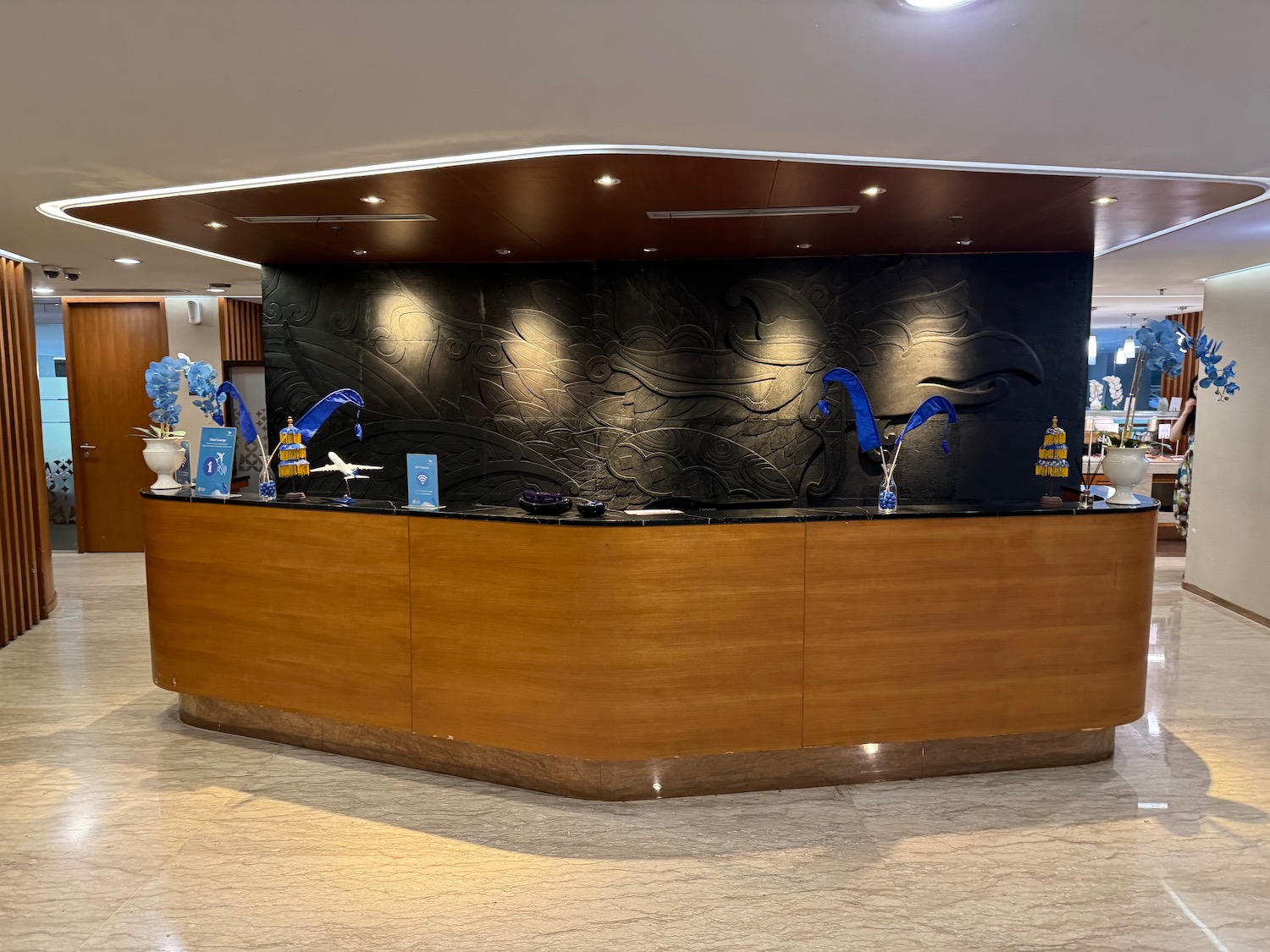 a reception desk in a hotel