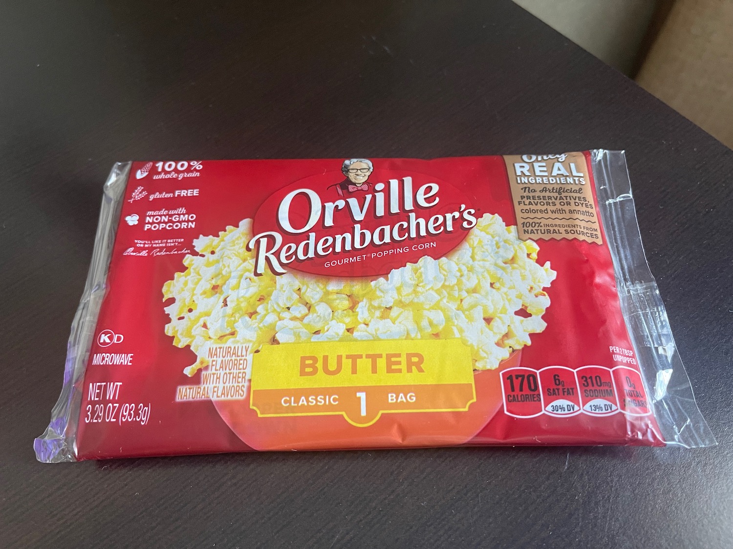 a bag of popcorn on a table