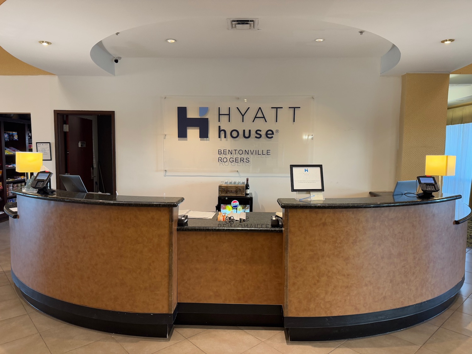 a reception desk in a hotel