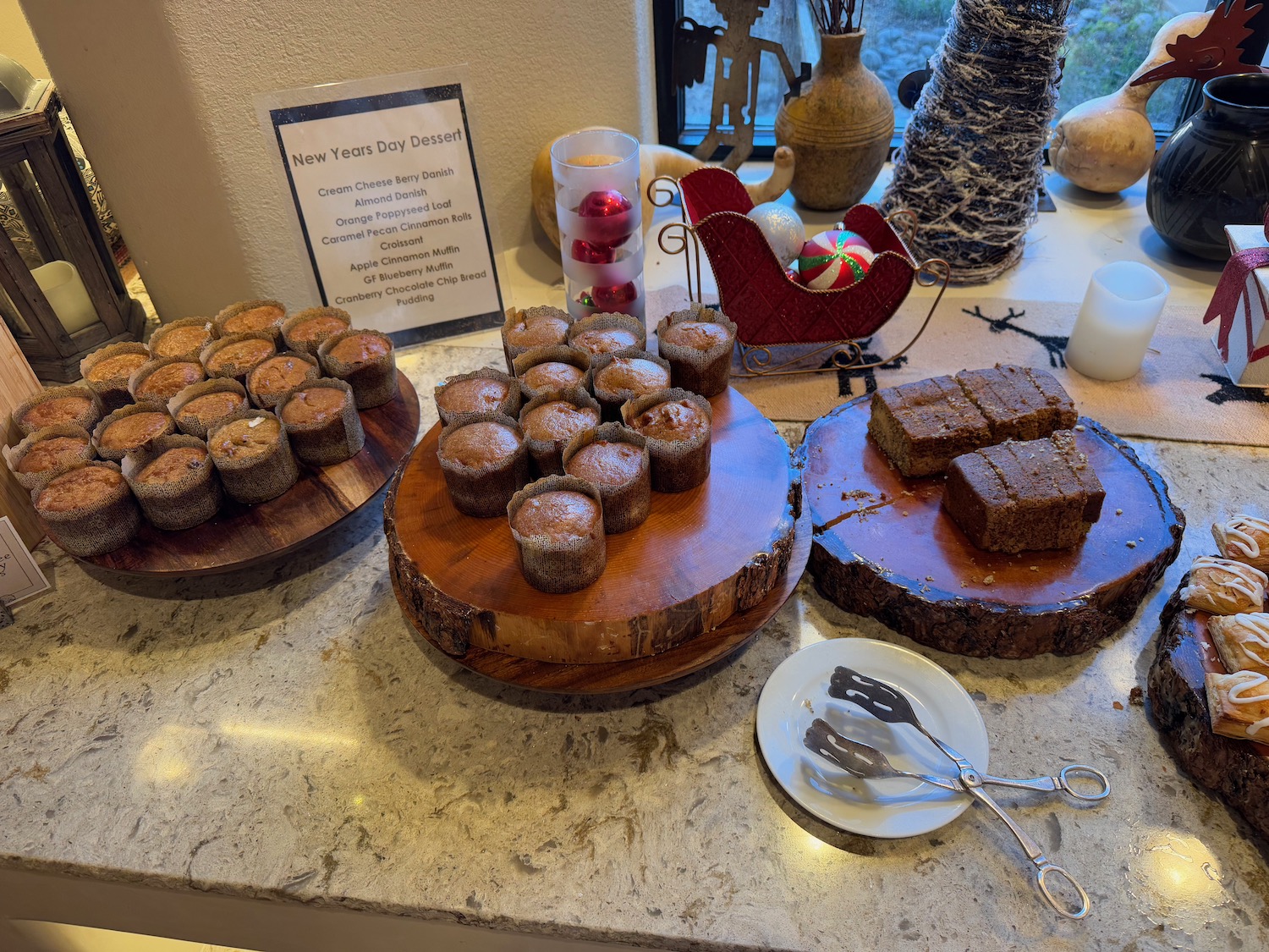 a group of brownies on wood plates