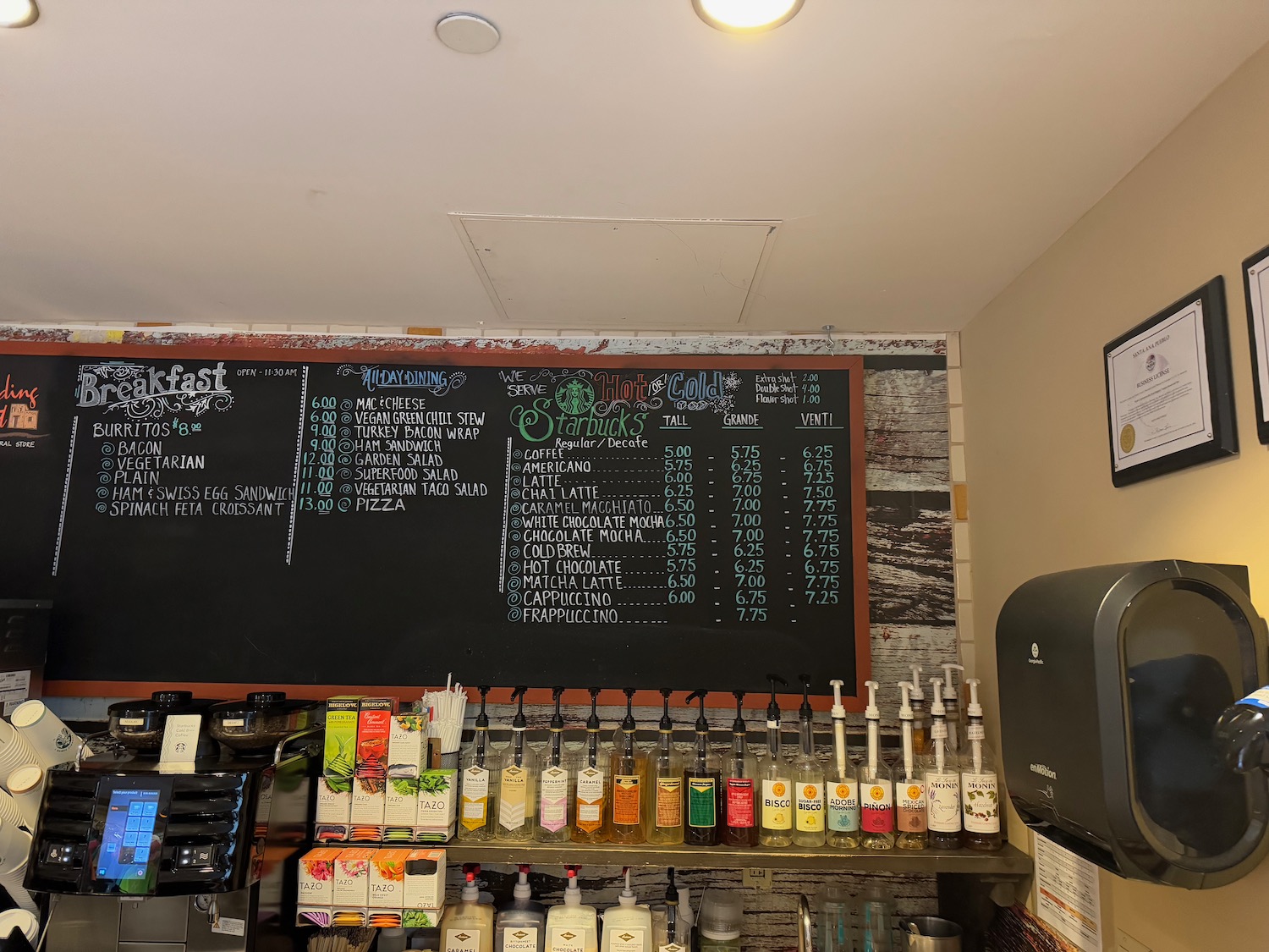 a blackboard with a menu on it