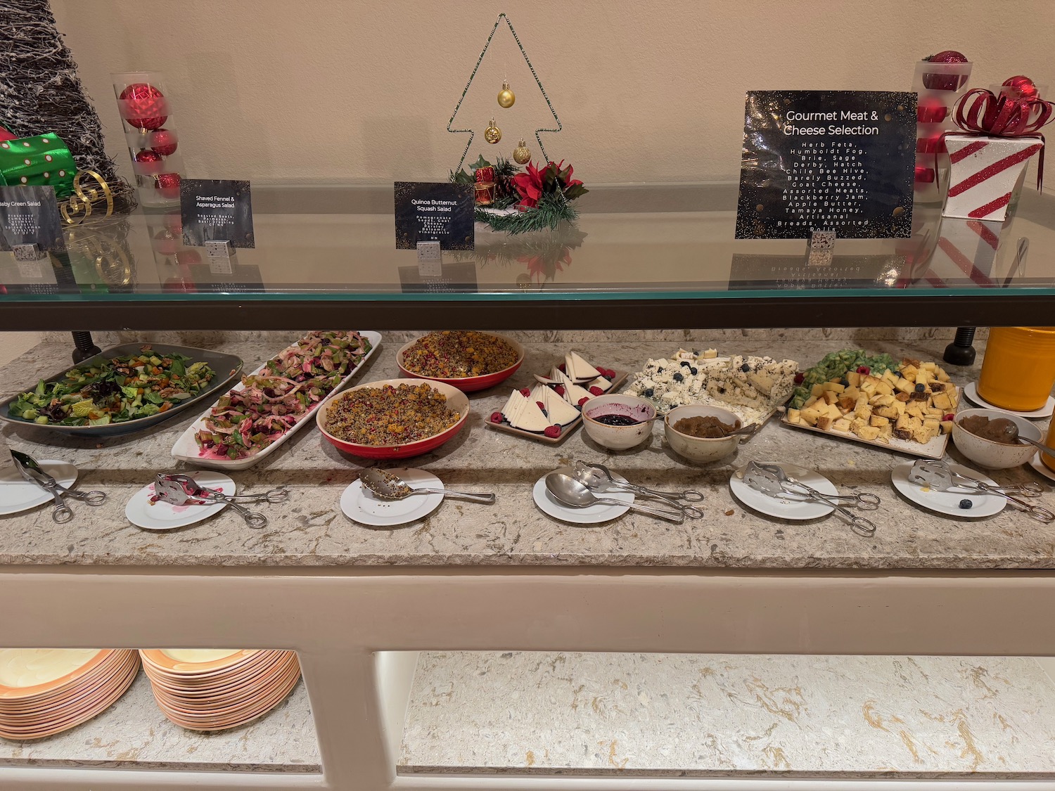 a buffet table with food on it