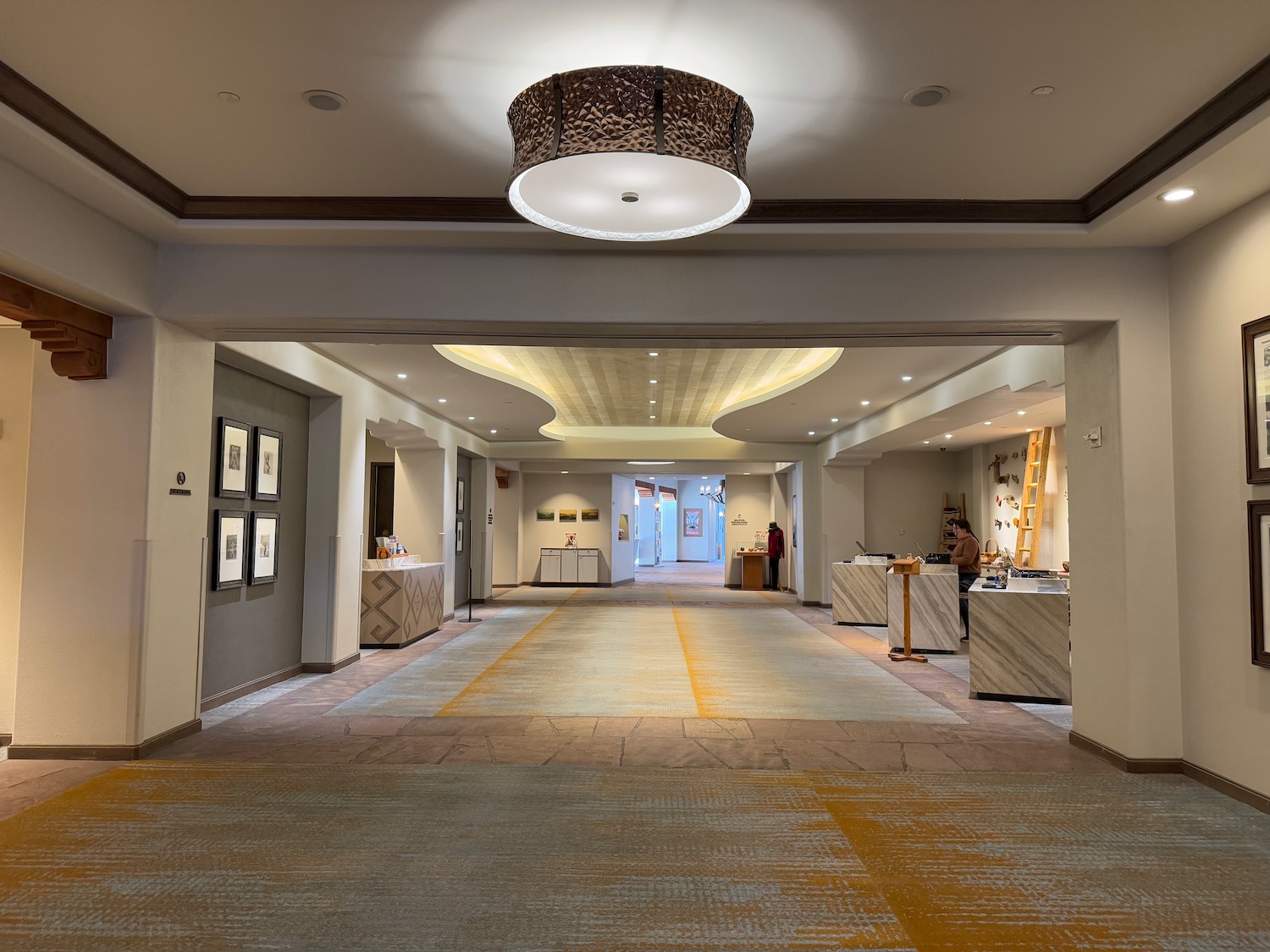 a hallway with a light fixture