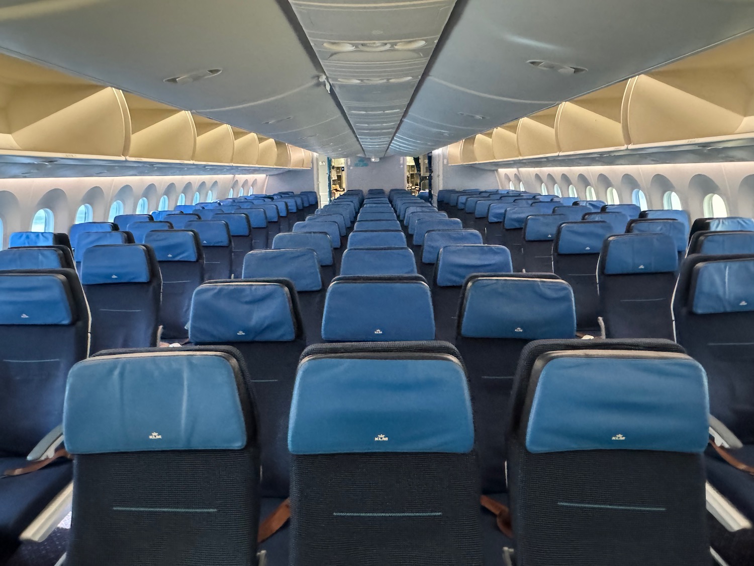 an airplane with blue seats