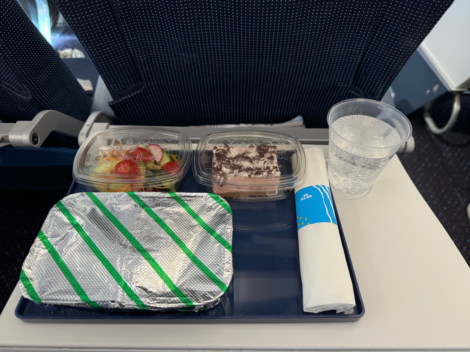 food on a tray on a plane