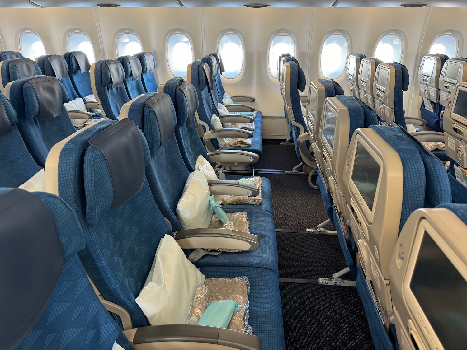 a row of seats in an airplane