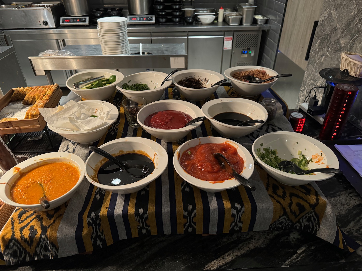 a table with bowls of food