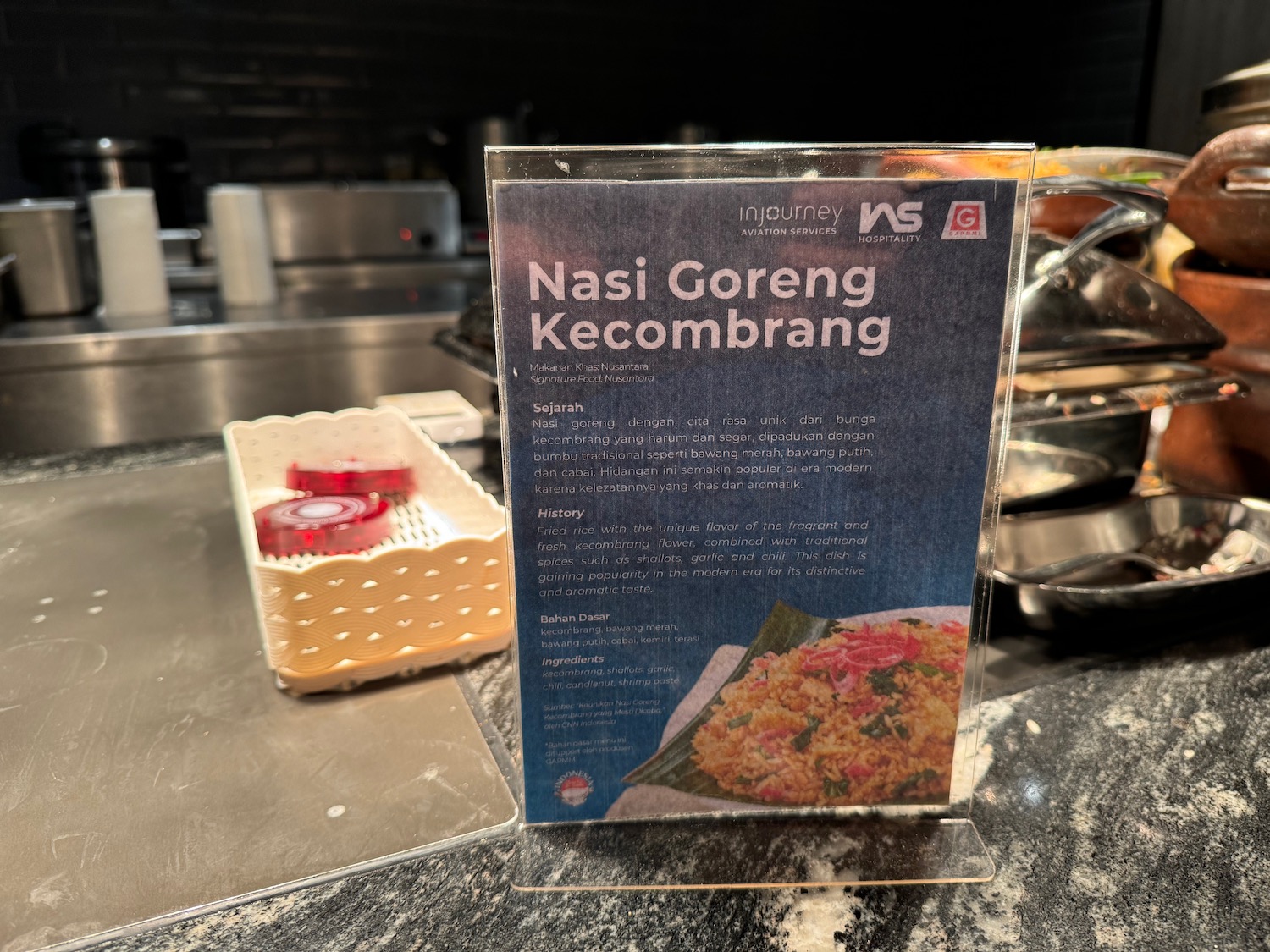 a menu on a counter