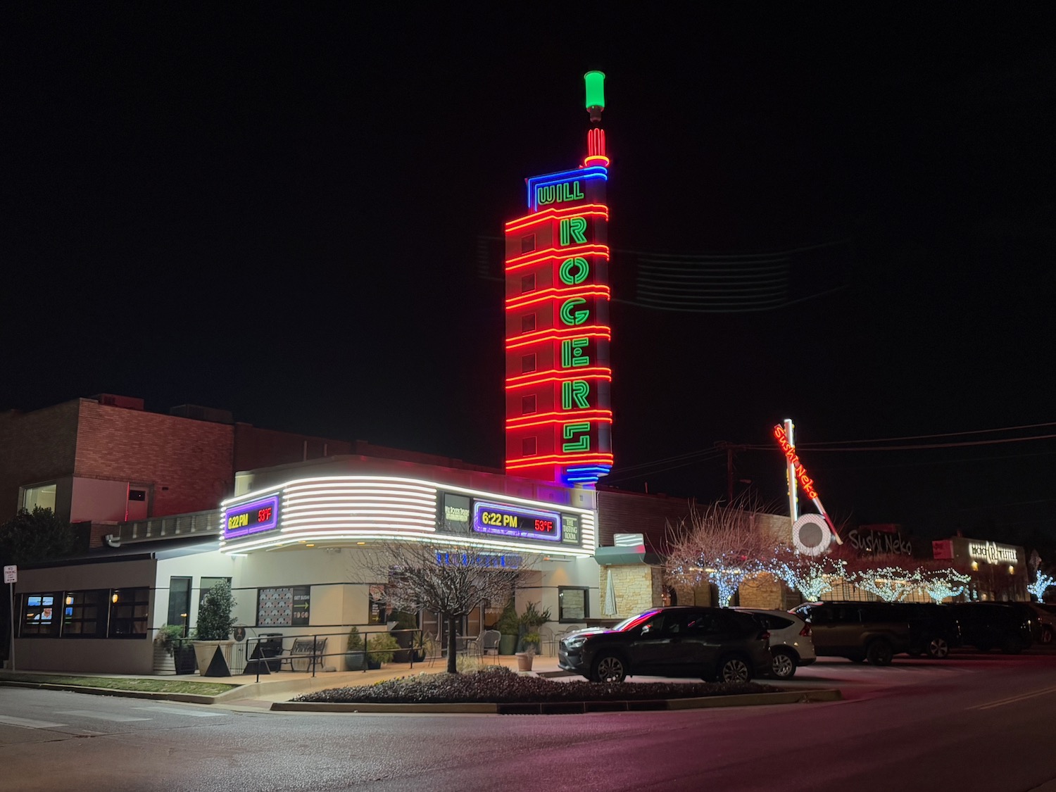 a building with neon lights