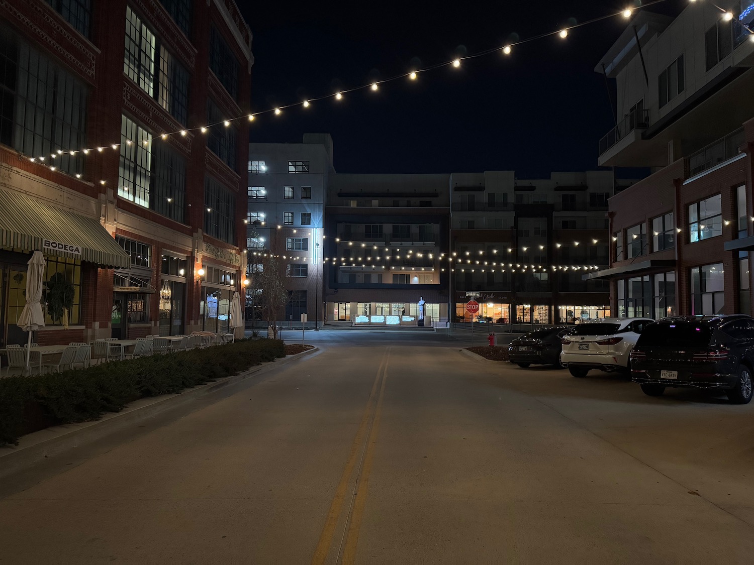 a street with lights on the side