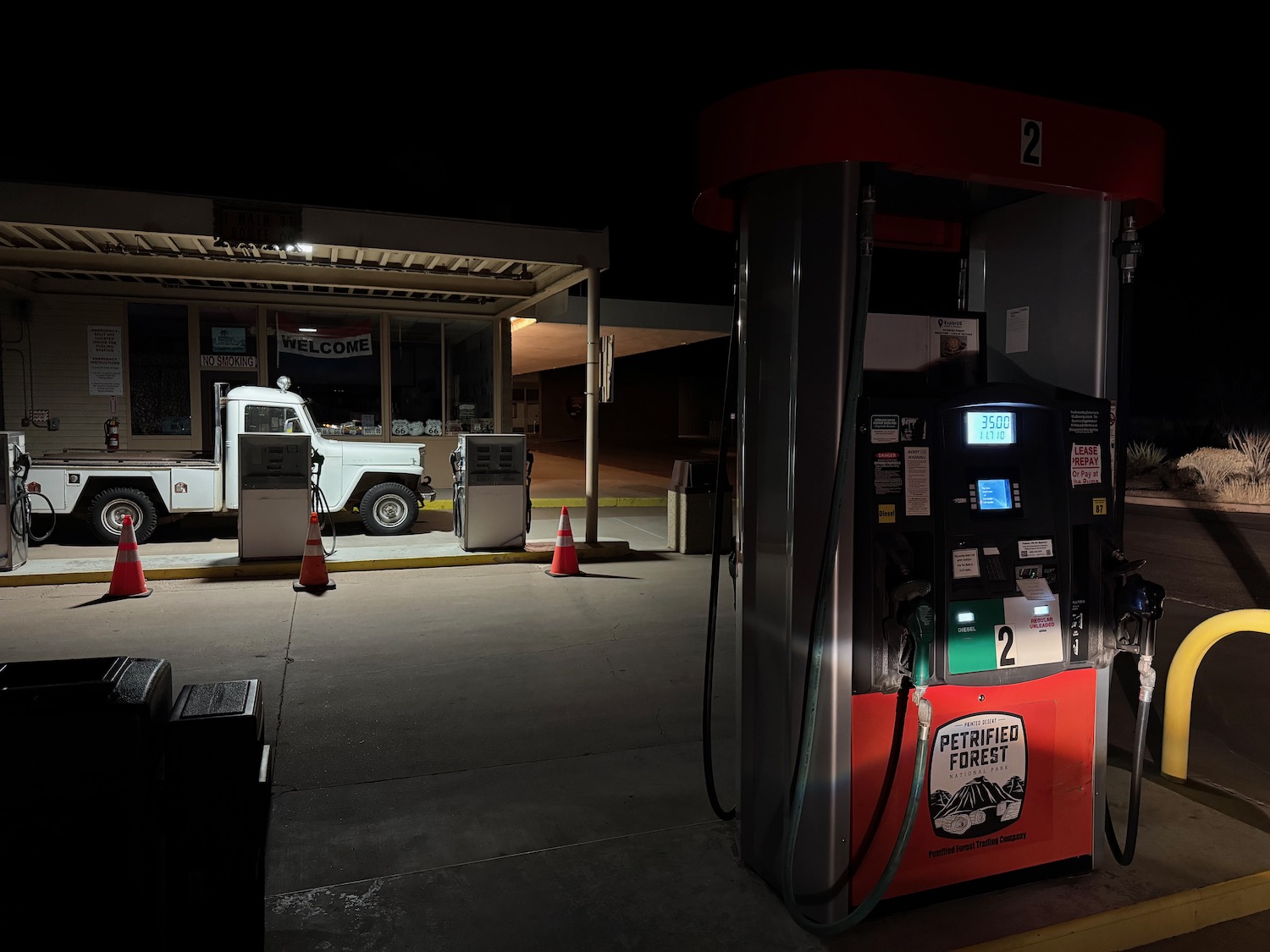 a gas station at night