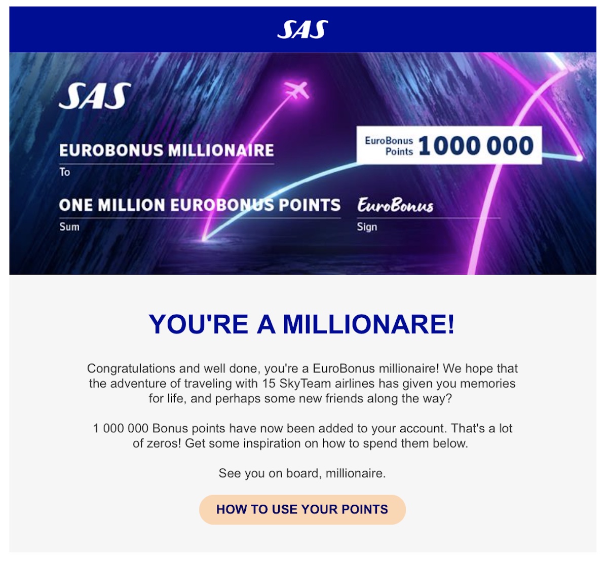 SAS 1 Million Miles