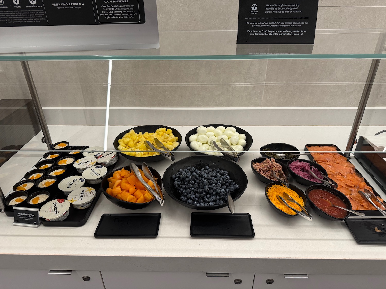 a buffet with different food items