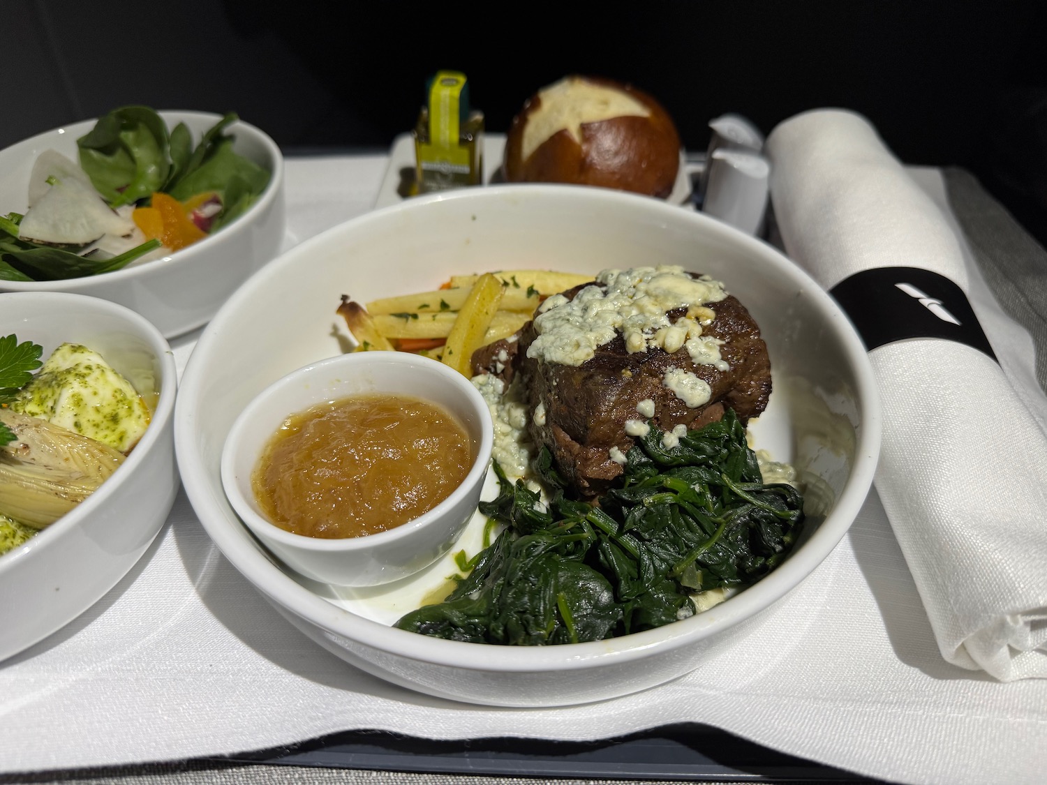 a plate of food on a tray