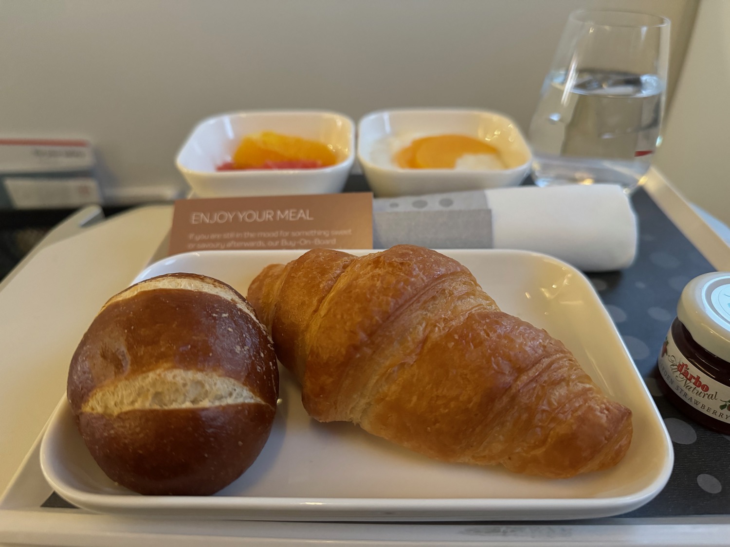 a plate of food on a tray