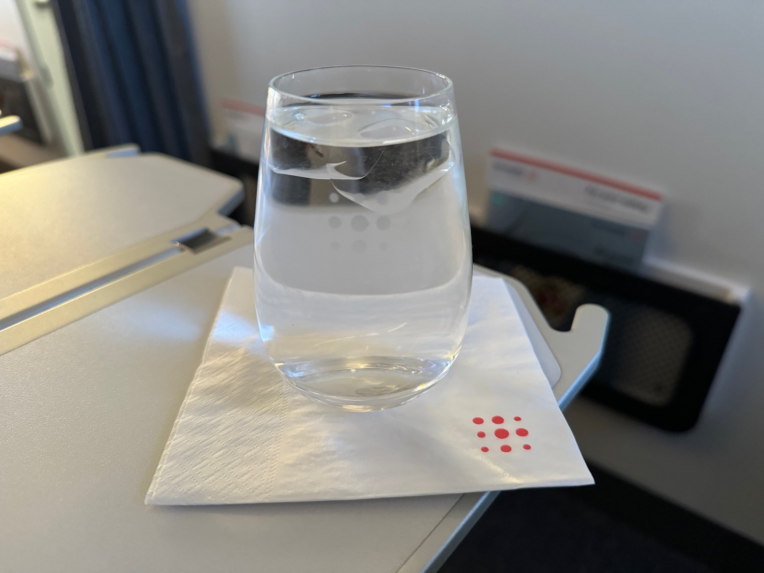 a glass of water on a napkin