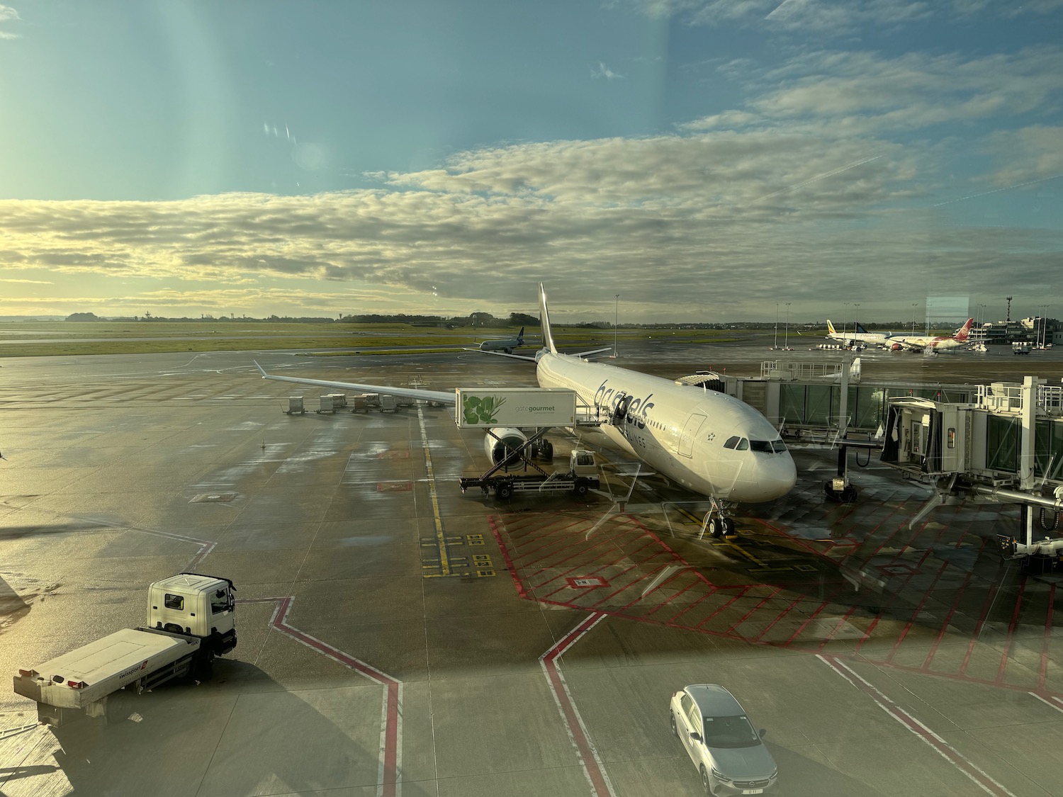 a plane parked at an airport