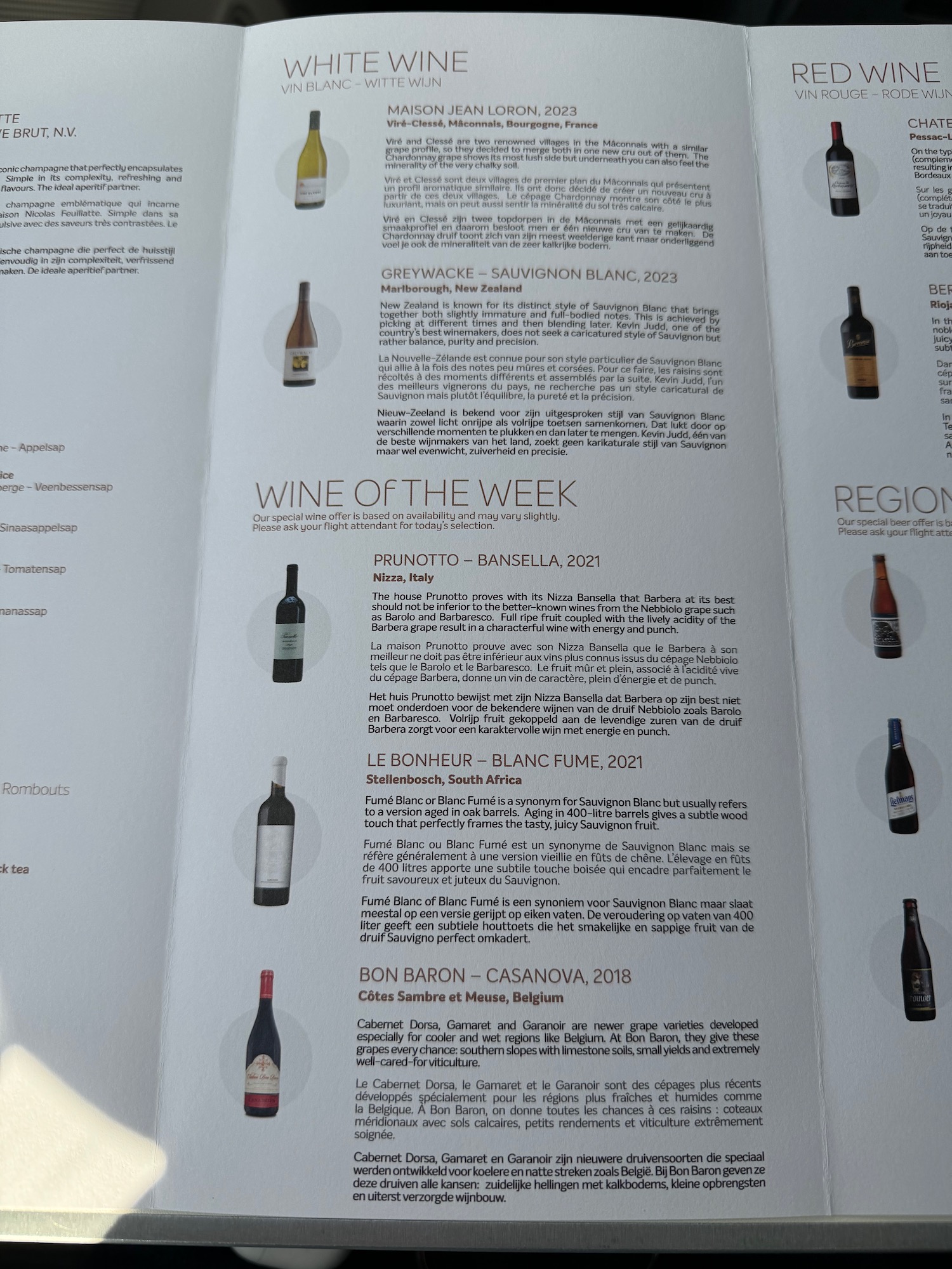 a menu with wine bottles