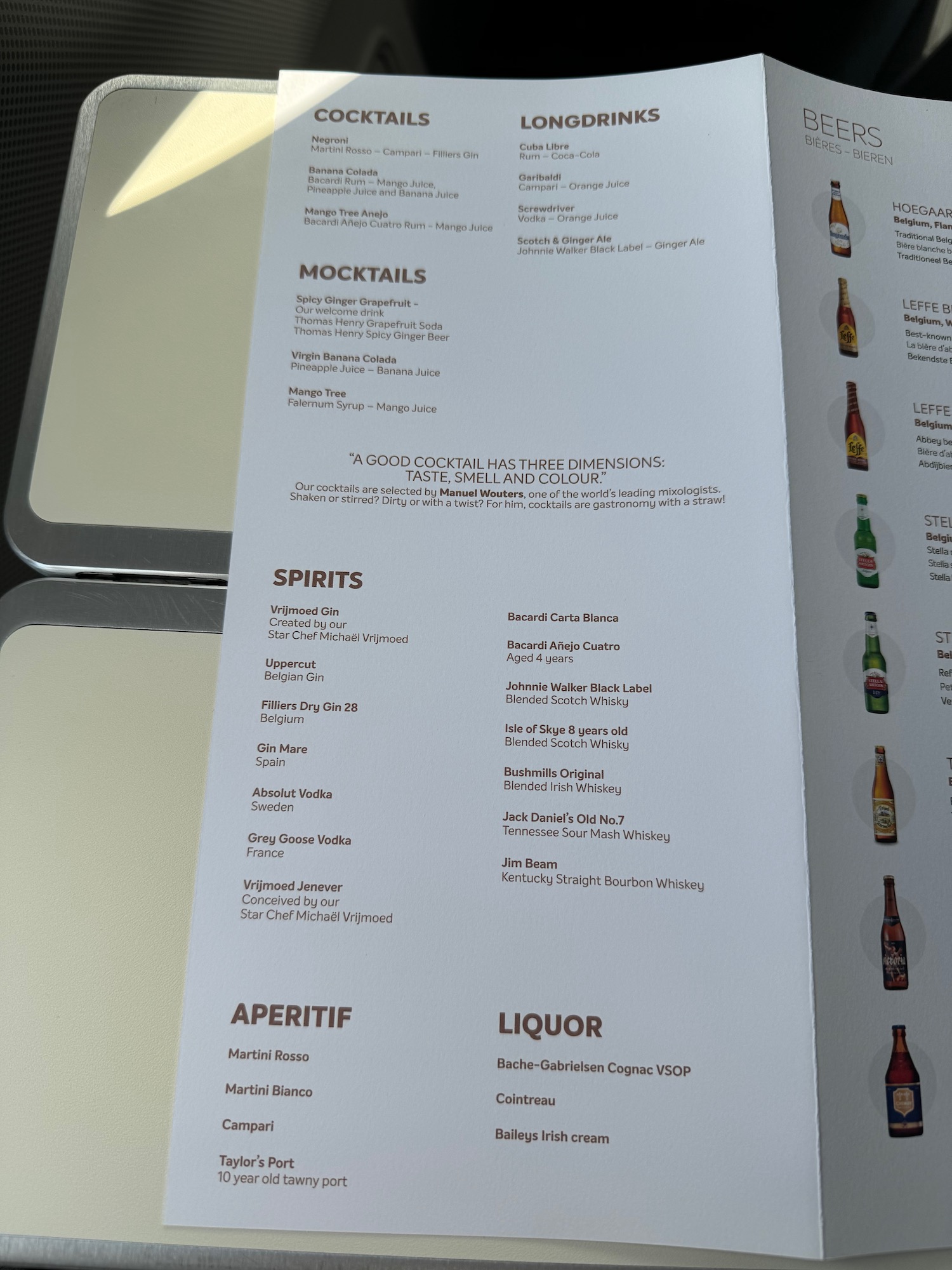 a menu with drinks on it