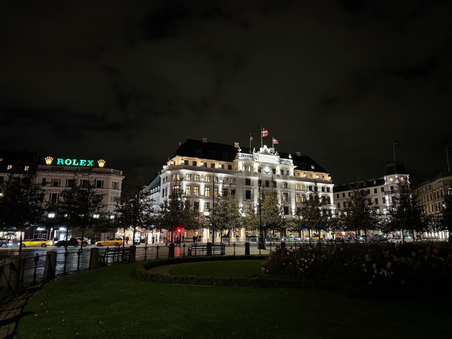 a building with lights at night