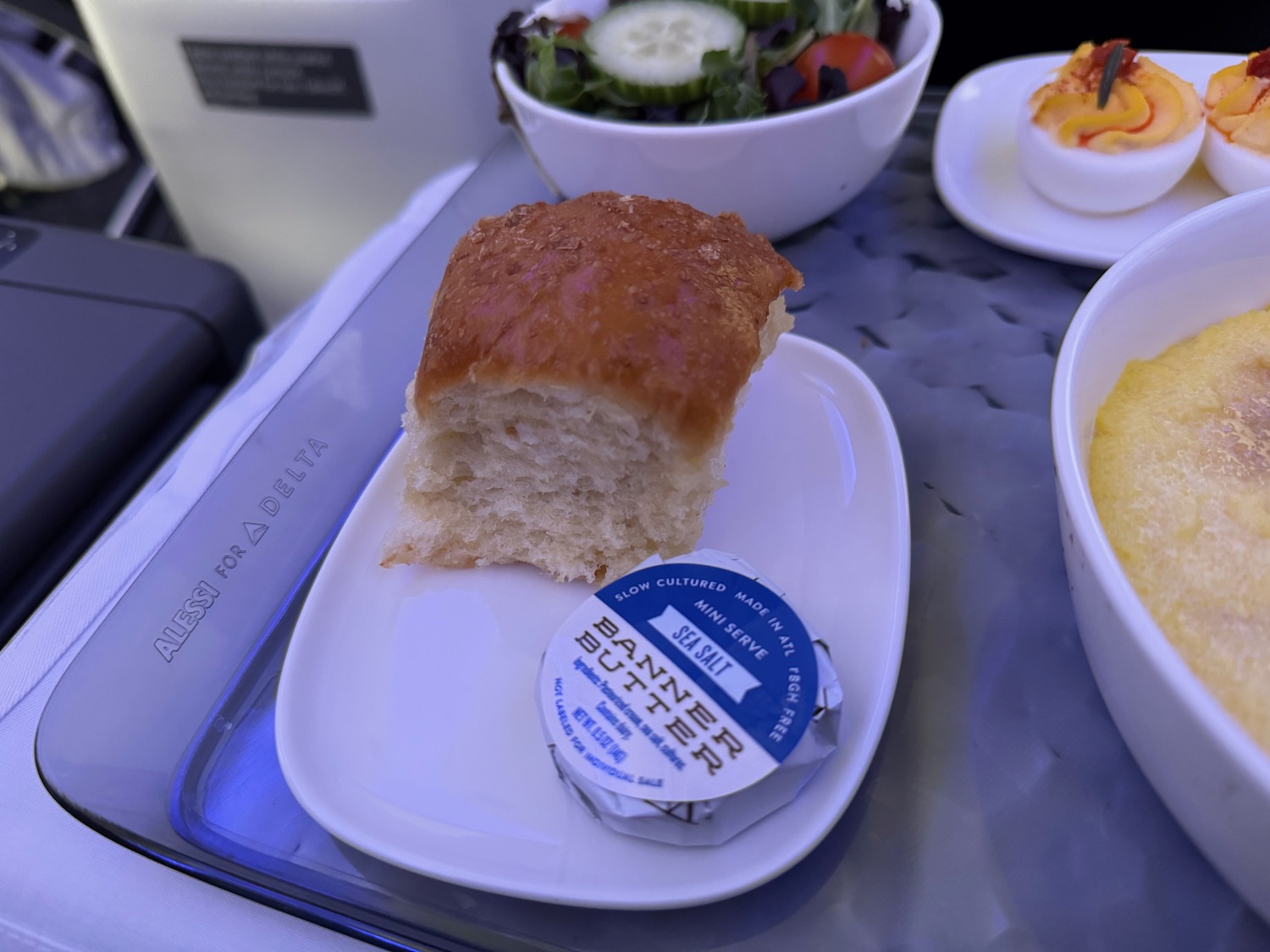 a plate of food on a tray