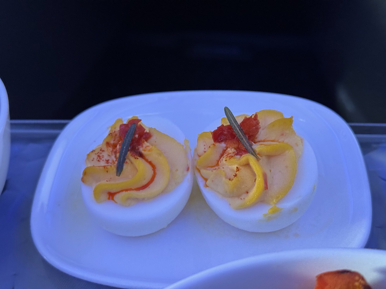 a plate with deviled eggs on it