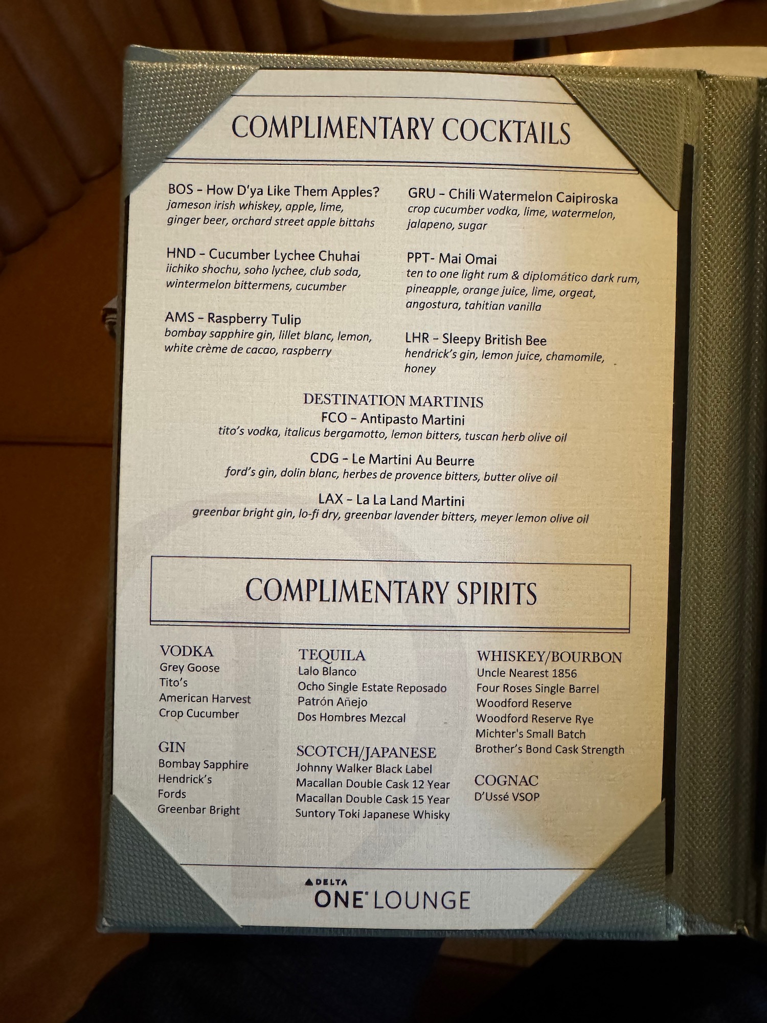 a menu of a cocktail