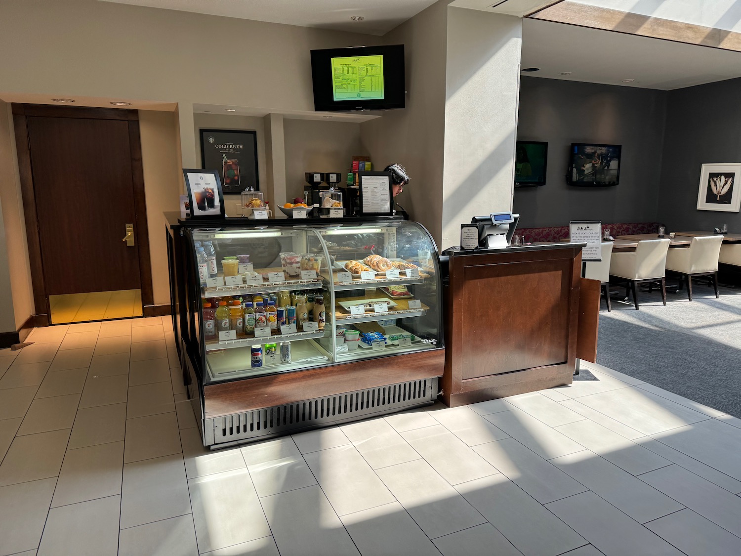 a display case with food items in it