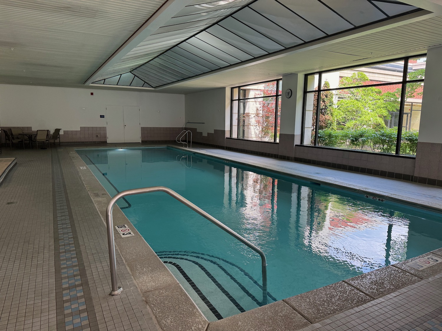 a swimming pool inside a building