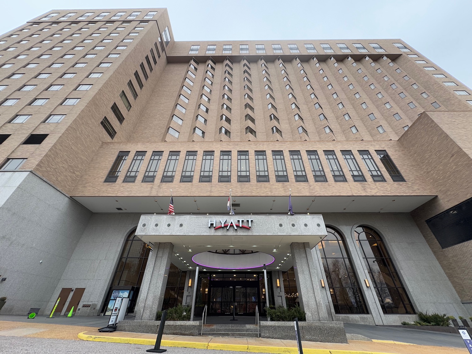 a large building with a sign