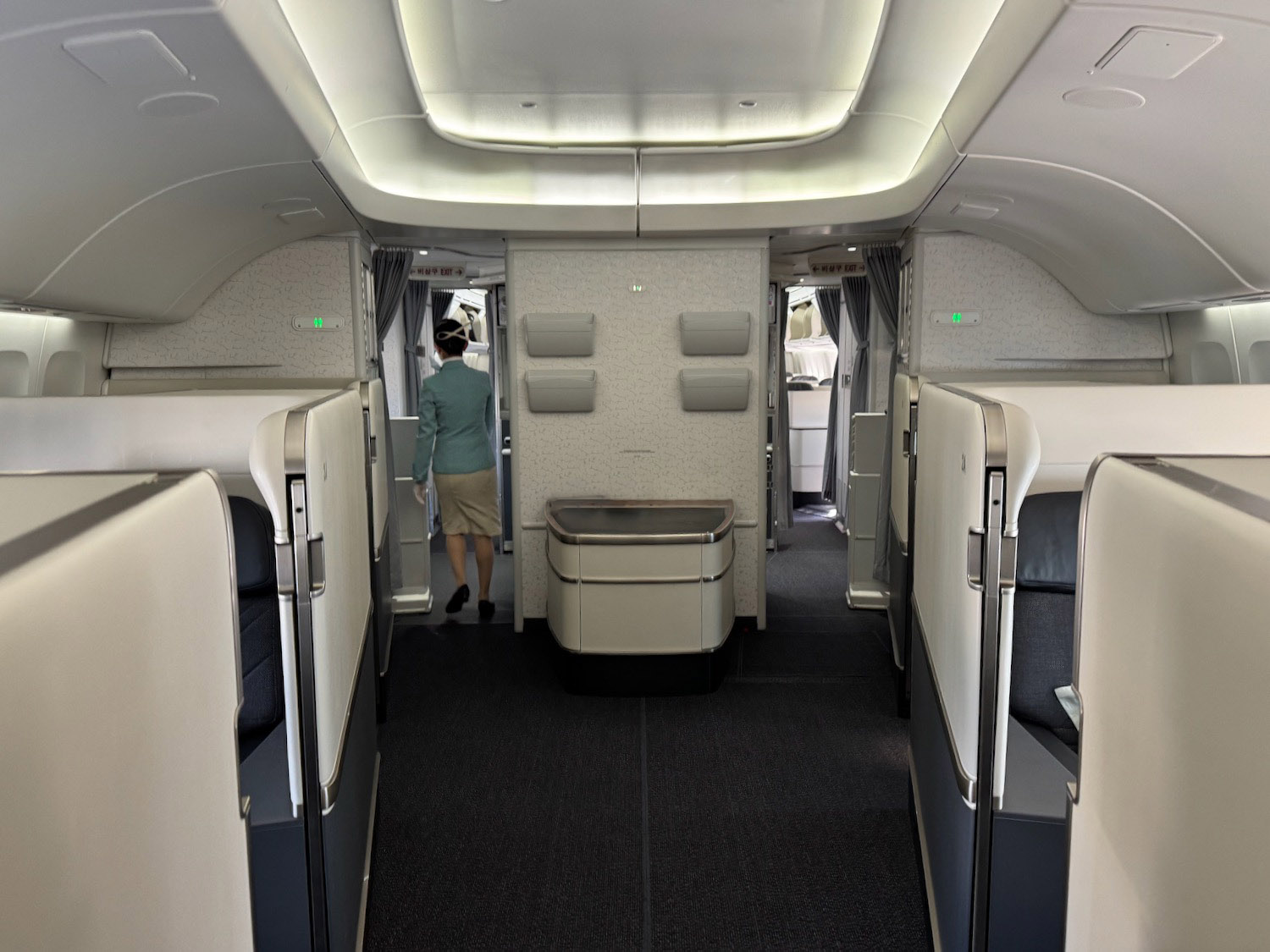 a person walking in an airplane